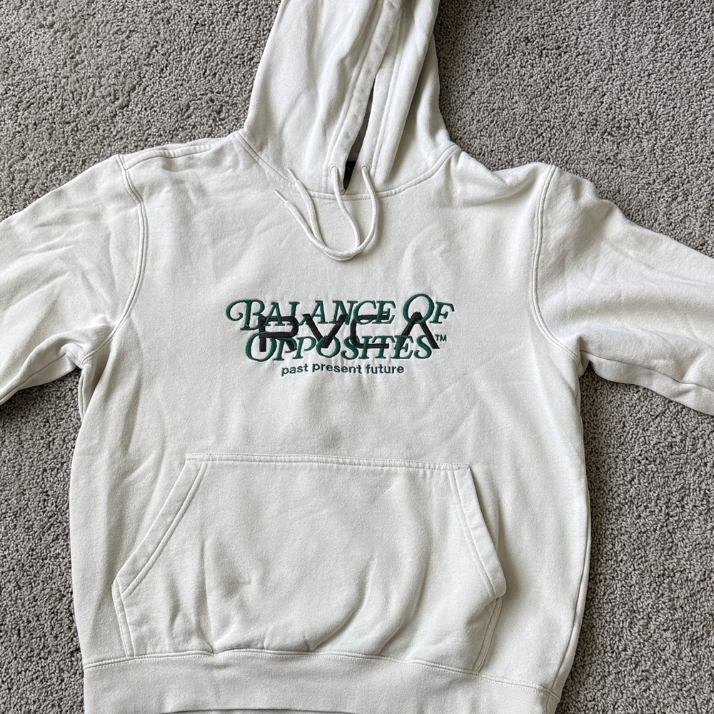 Cream Hoodie with Green 'Balance of Opposites' Graphic